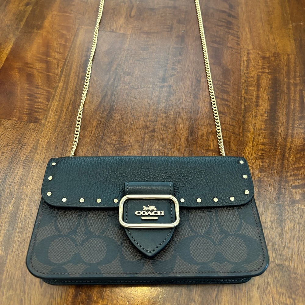 Coach Black and Brown Quilted Crossbody Bag with Gold Hardware